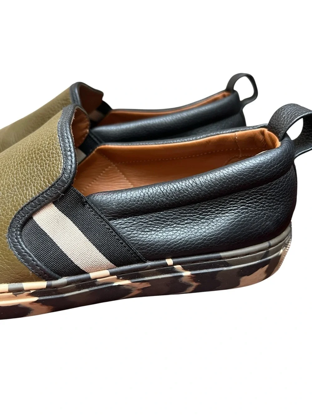 Bally Herald T8D Men’s 8D Leather Slip On Sneakers Olive Green Black Camouflage